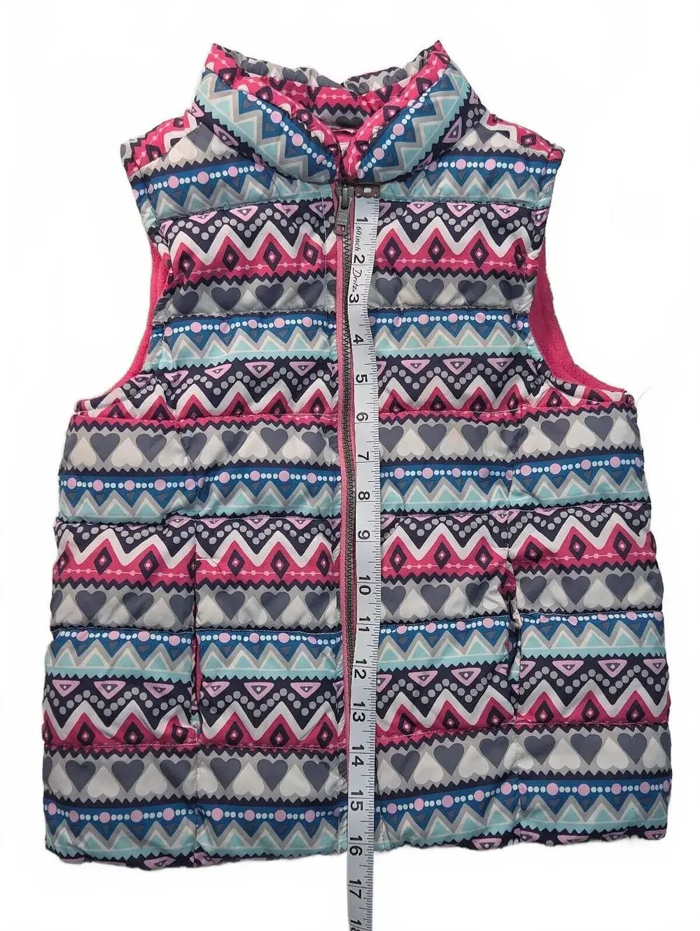 Gymboree Girls' Pink and Multi-Color Patterned Puffer Vest Size M 7-8